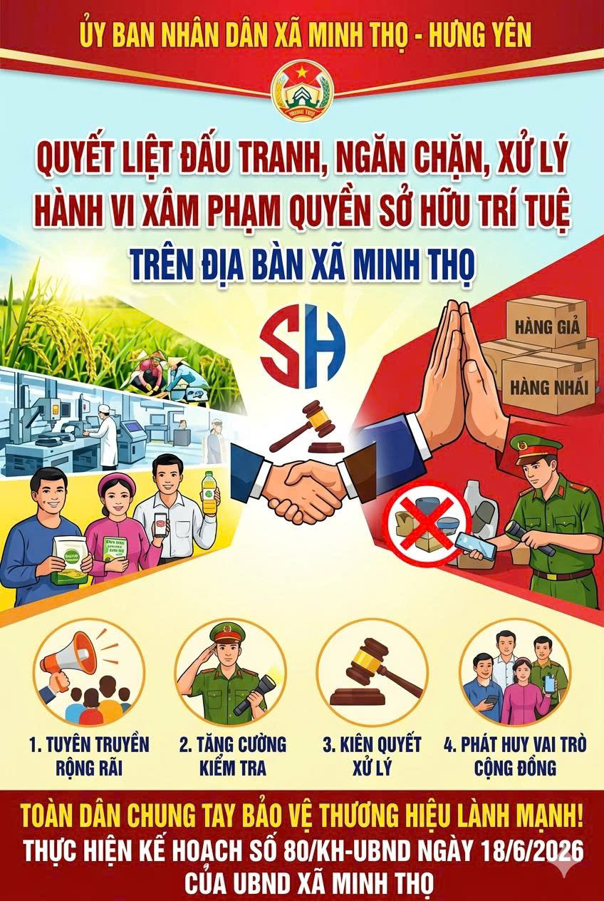 Kế hoạch quyết liệt đấu tranh, ngăn chặn, xử lý hành vi xâm phạm quyền sở hữu trí tuệ trên địa bàn xã Minh Thọ